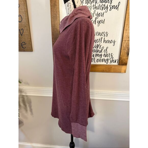 Athleta Women's Striped Cowl Neck Wool Blend Tunic Sweater Burgundy XL - Picture 4 of 9